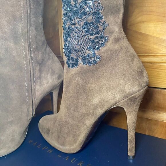 Ralph Lauren 2010 Collection Made in Italy Corita Brown Kid Suede Soutache Boot - Picture 15 of 16
